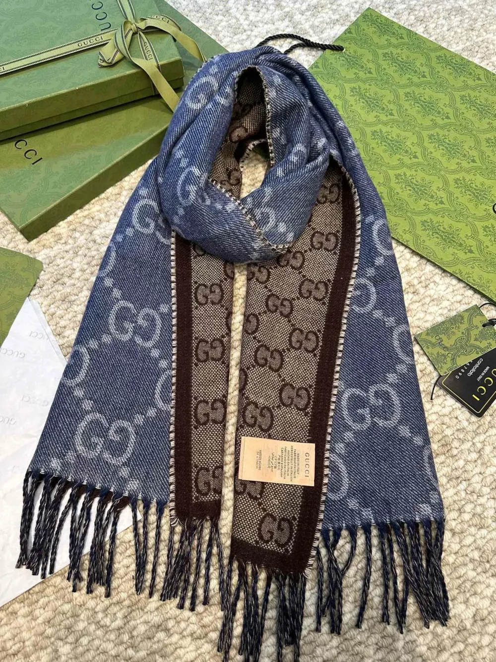Gucci Rectangle Scarf - Brown & Blue